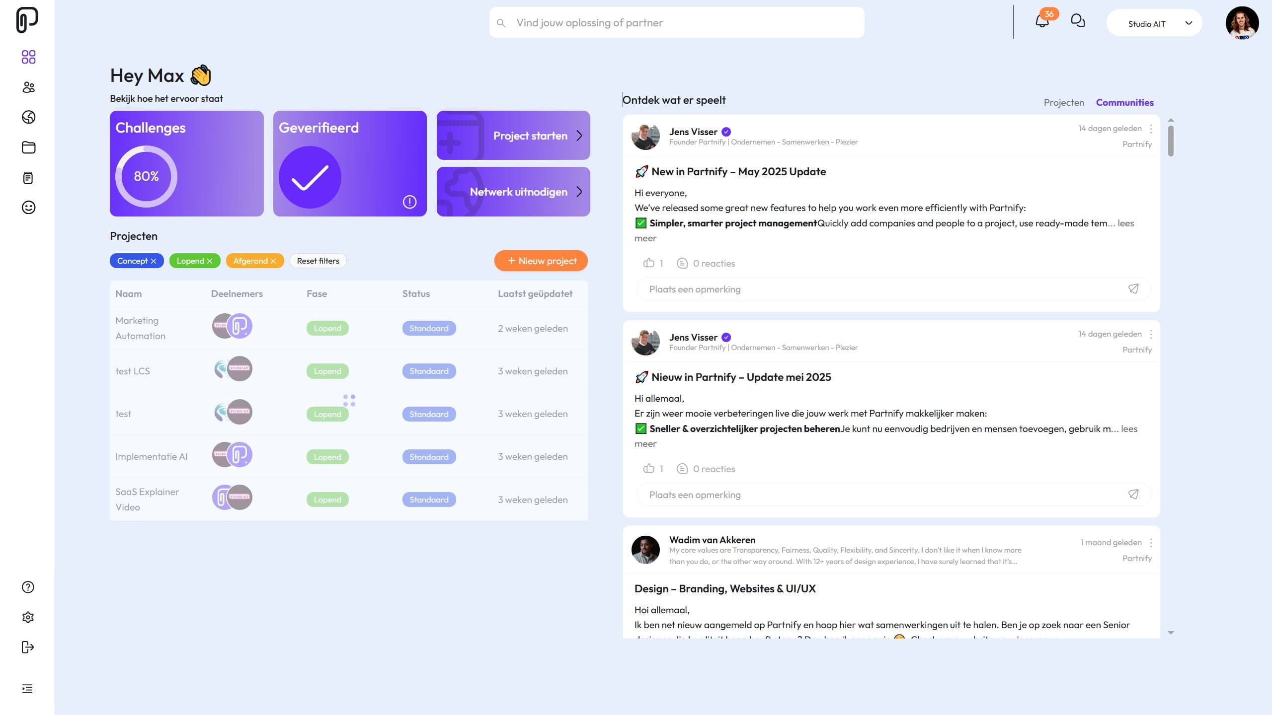 Screenshot van het project voor Partnify