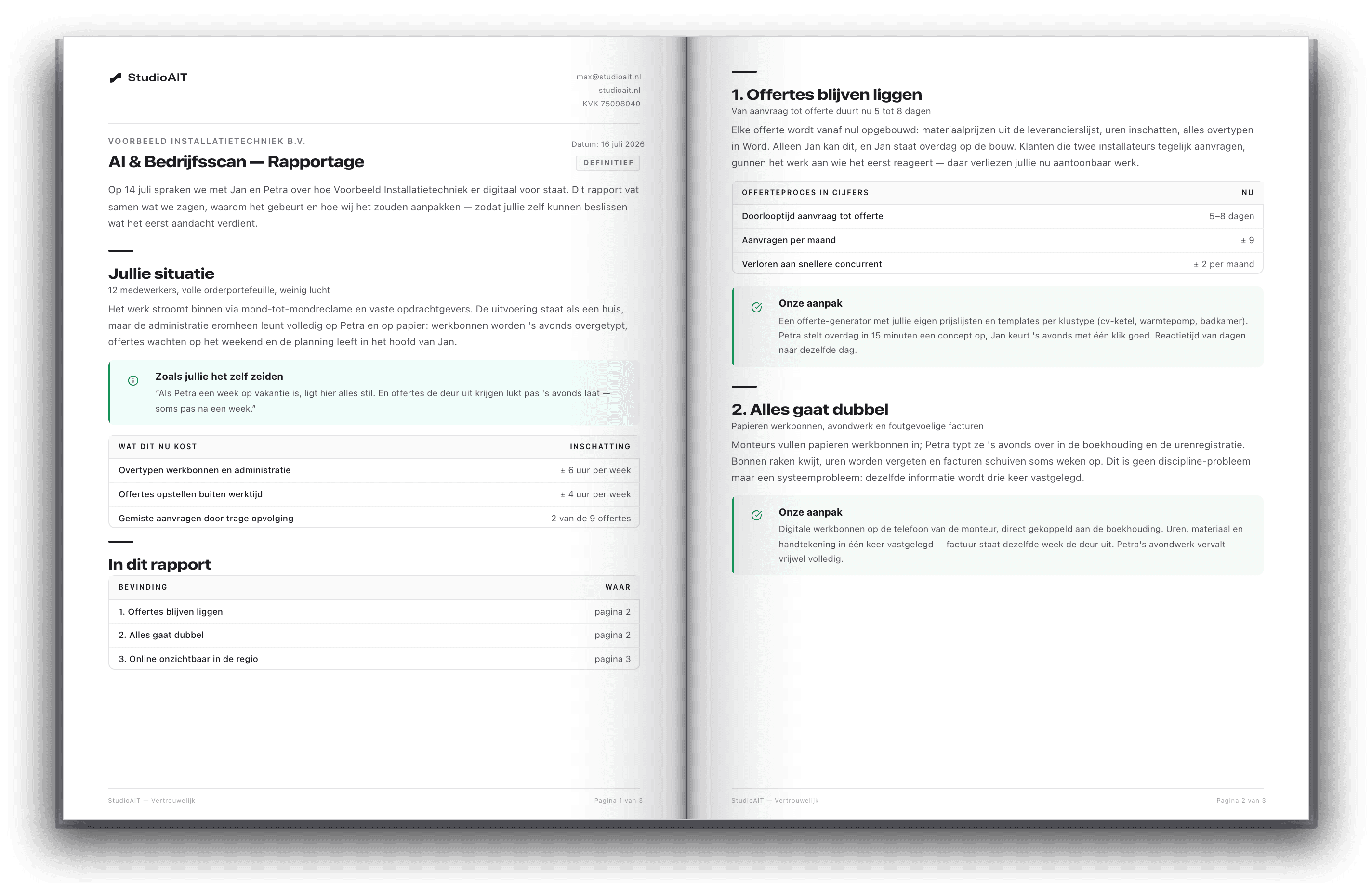 Voorbeeld van de rapportage na de AI & Bedrijfsscan